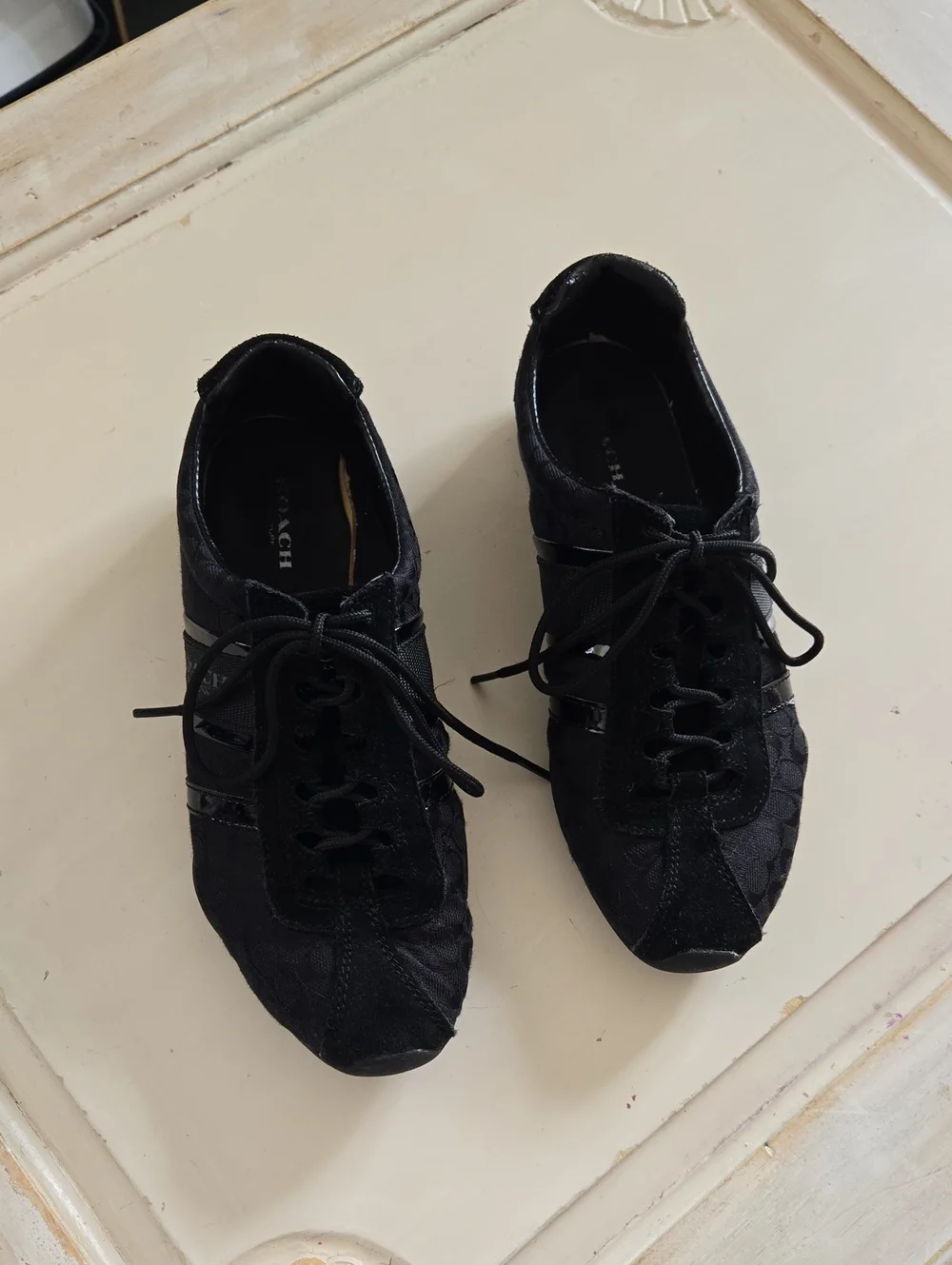 Coach Black Women's Low-Top Lace-Up Sneakers with Signature Jacquard